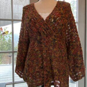 Vintage 1990's XL Curio Multi-Colored Open Knit Boho Sweater in VGUC